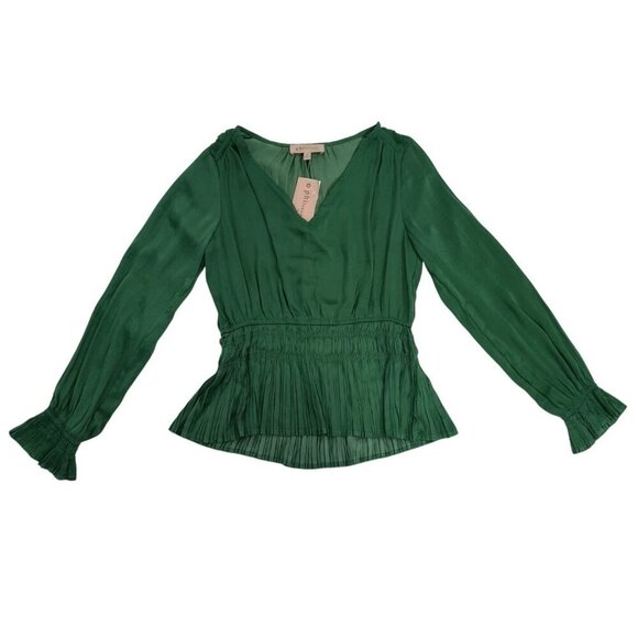 Philosophy Republic Green Pleated Waist Long-Sleeve Blouse XS 100% Polyester. - Picture 1 of 8